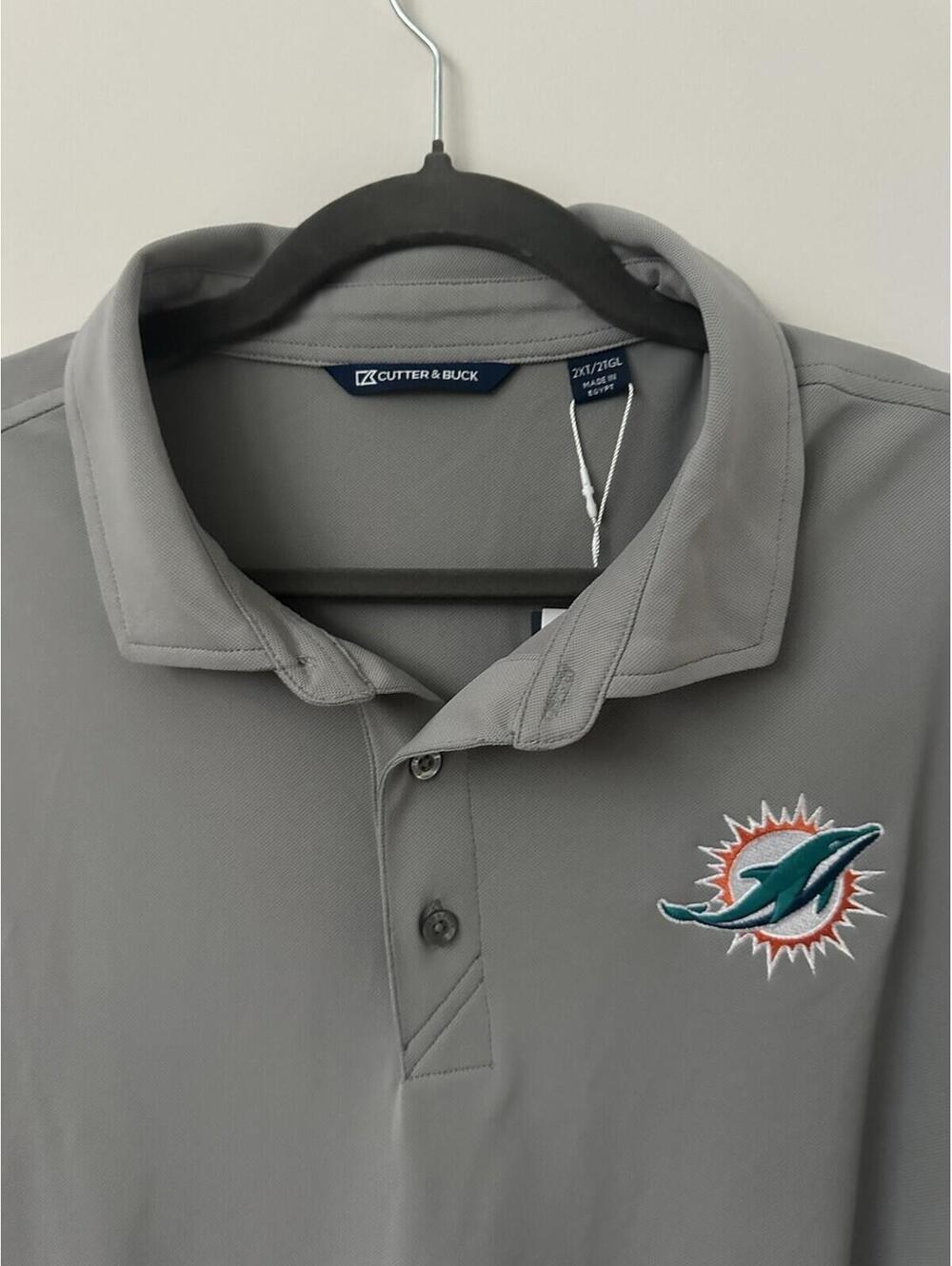 New Men Miami Dolphins XXLT Cutter & Buck Polo Gray